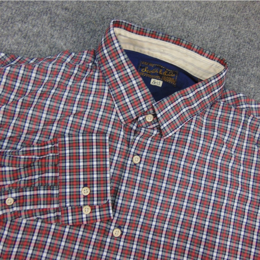 Scotch & Soda Shirt Mens Medium‎ Button Down Red Blue Plaid Preppy Ivy League